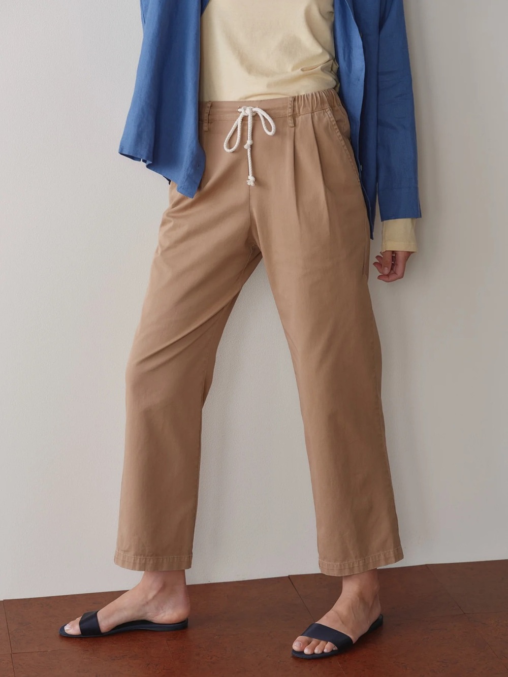DONNI. Chino Drawstring Pants in Khaki